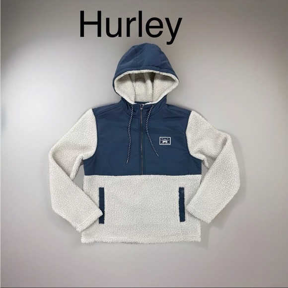 Hurley Jackets & Blazers - Womens/mens Hurley Sherpa 1/4 zip up jacket cream blue color size ext large new